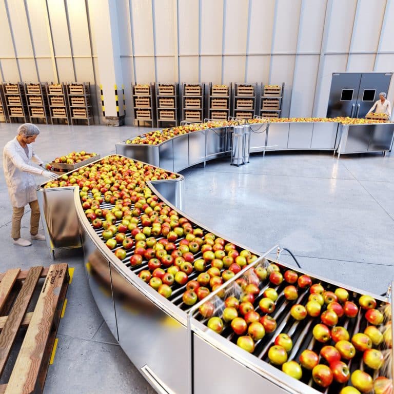 CGI Visuals ABB Sustainability Apple Conveyor 3D Image close up