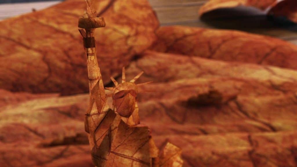 3D Animation Origami Statue made from leaf
