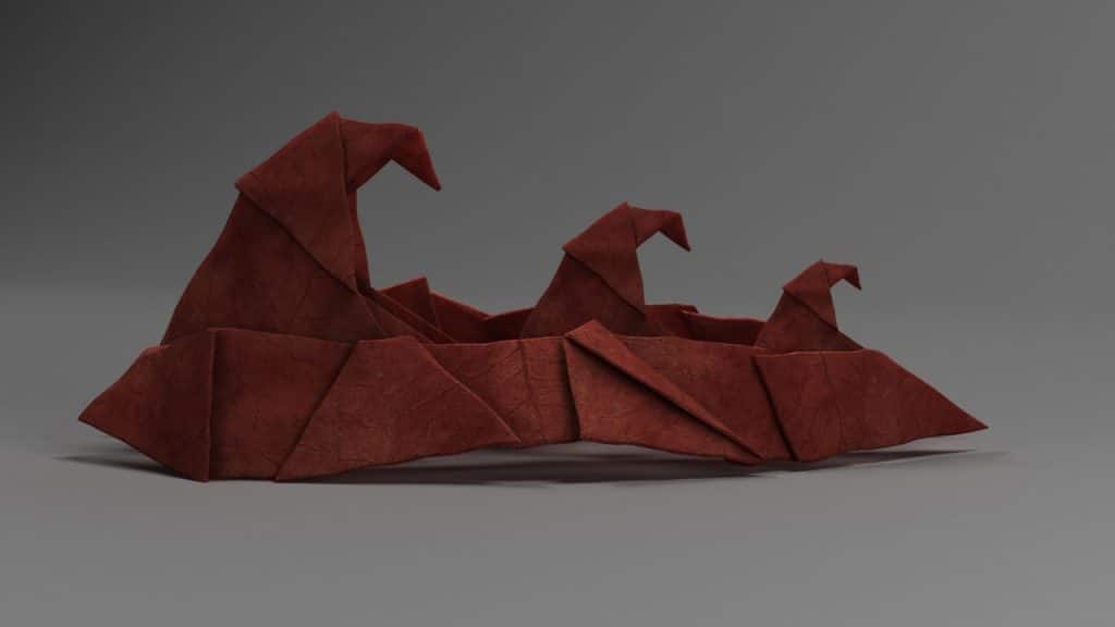 3D Animation Origami Wave Made From Leaves