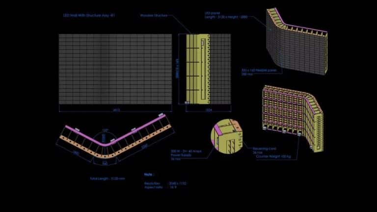 LED wall structure for digital anamorphic illusion animation