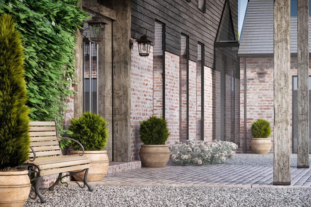 Contemporary CGI Home Modern Organic Architectural Design Courtyard