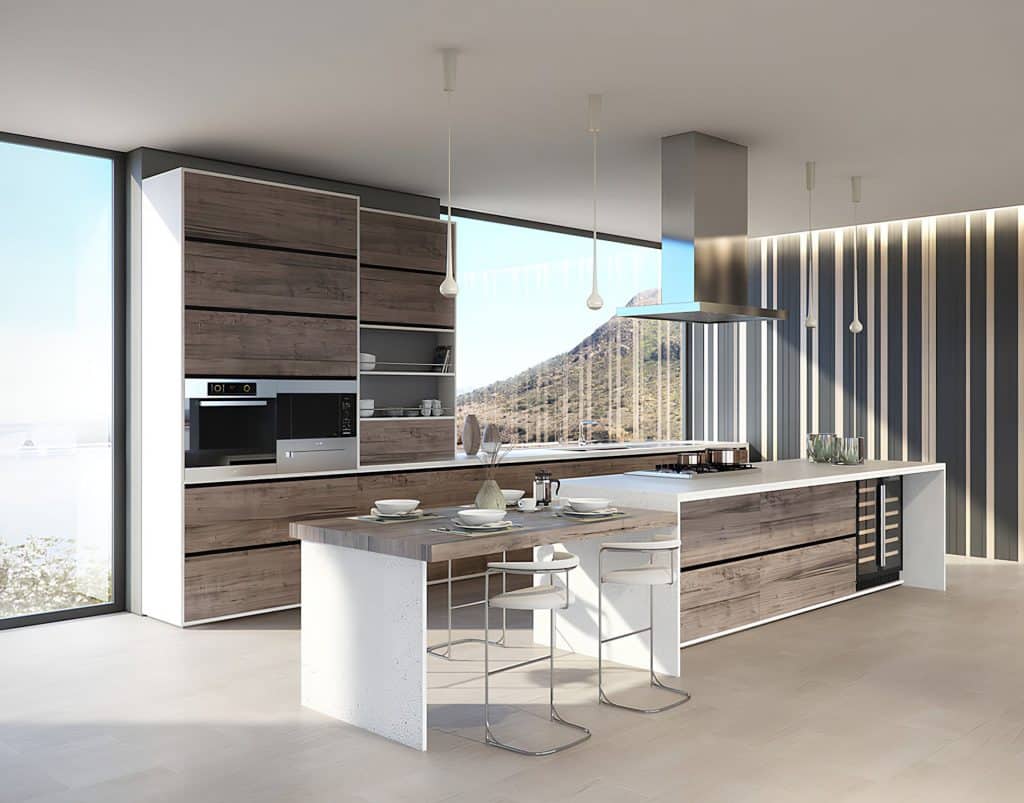 Modern Luxury CGI Kitchen Blending Nature & Design Window View