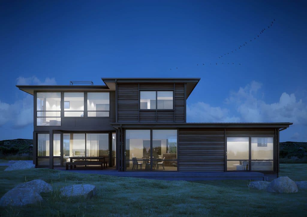 Modern Residence CGI Contemporary Indoor‑Outdoor Design Night-Time render