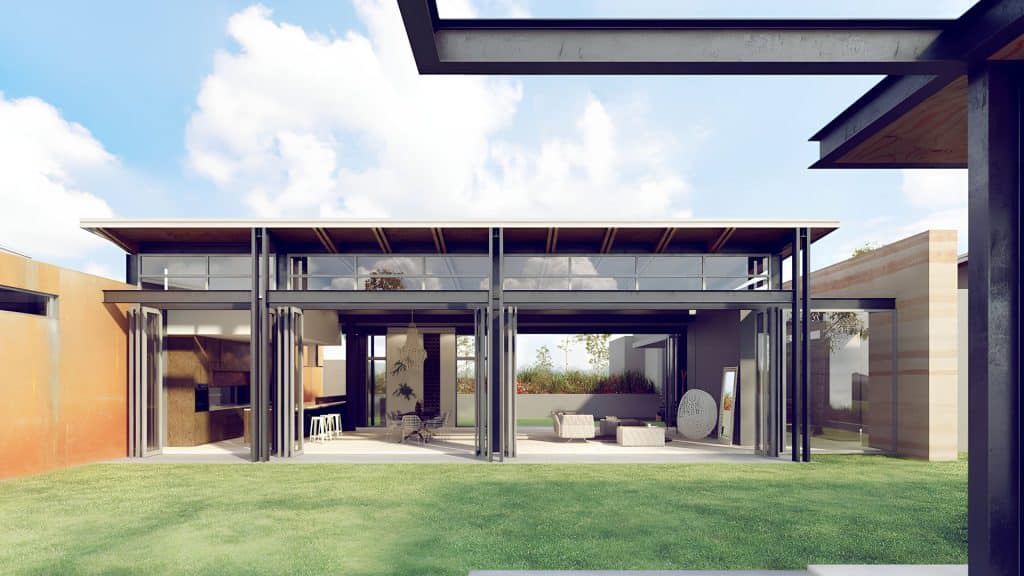 Photoreal CGI visualization modern single‑story residence Front Elevation
