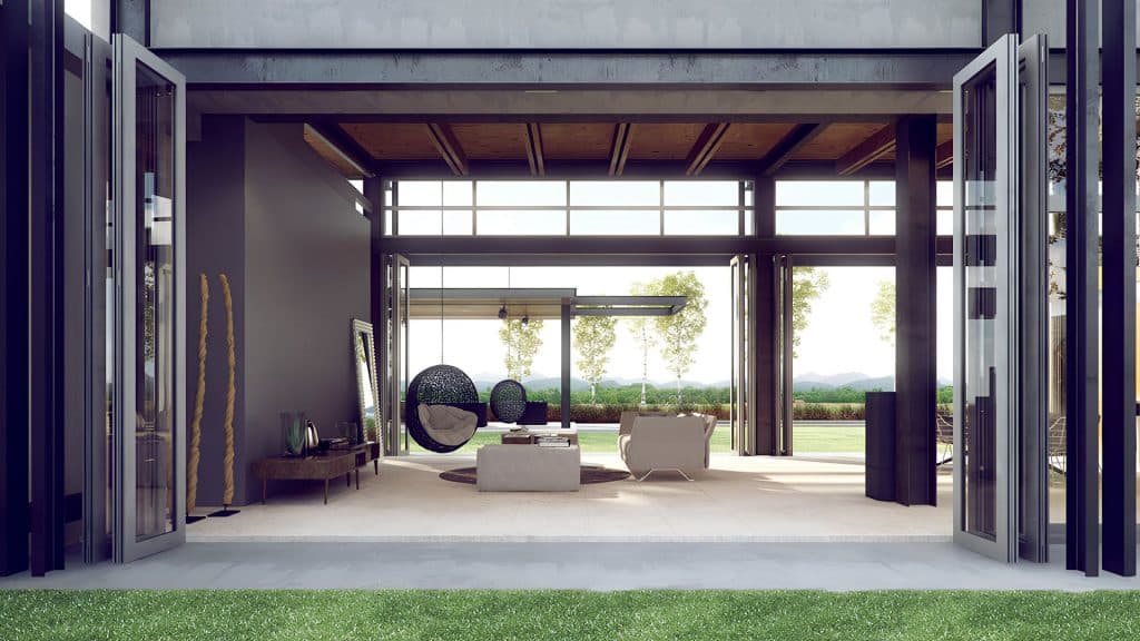 Photoreal CGI visualization modern single‑story residence Open View