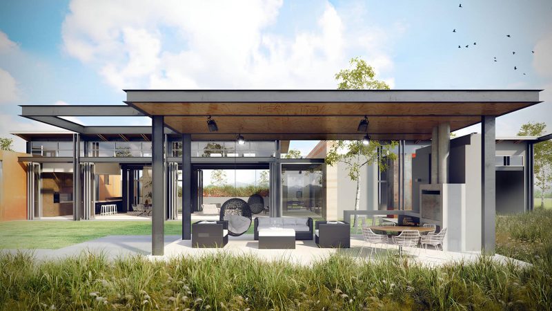 Photoreal CGI visualization modern single‑story residence